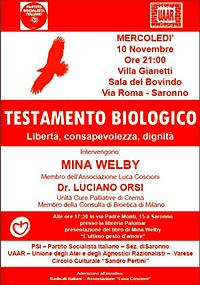 Saronno - Testamento Biologico: libertà, consapevolezza, dignità Circolo Sandro Pertini Saronno